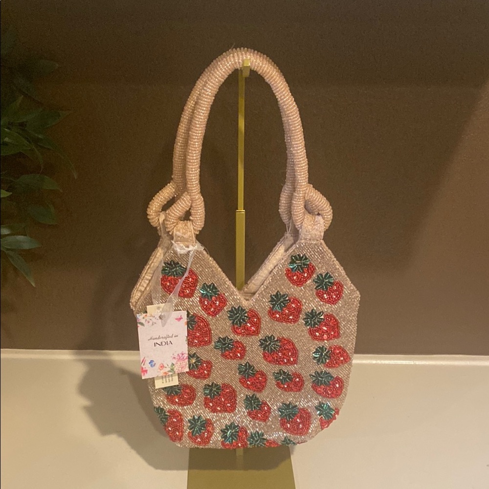 Tjmaxx Viral TikTok Beaded Bag Strawberry Gold Tote